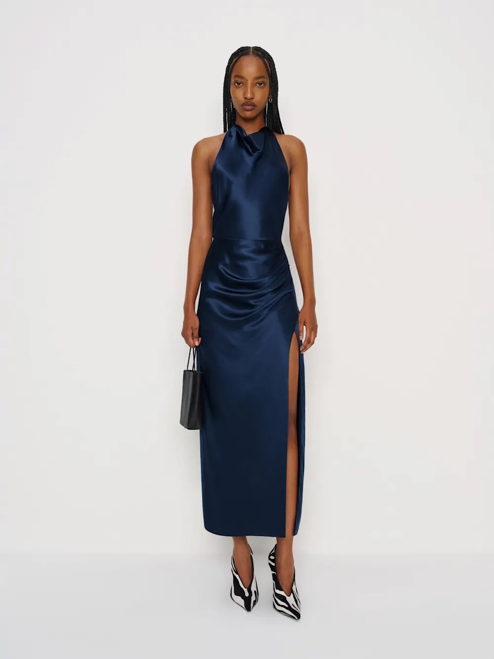 REFORMATION EMELINE SILK DRESS NAVY SZ 8